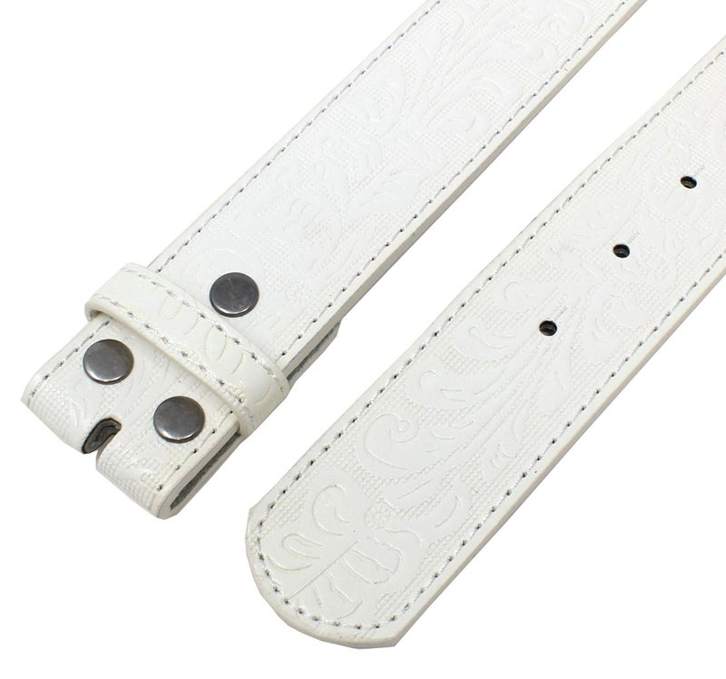 BC Belts Western Leather Belt Strap - 1.5â€ Wide Embossed Scrollwork for Men & Women Cowboy/Cowgirl (White-M) - Image 3